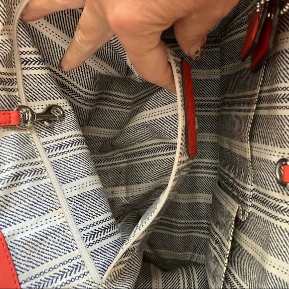 COACH 22904 Woven Straw Pocket Tote with orange/red leather accents - Picture 12 of 16